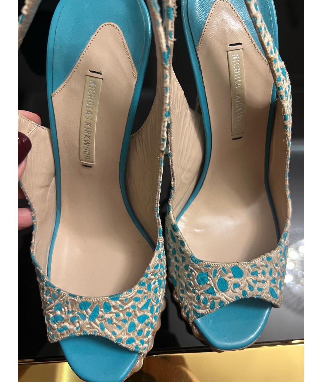 NICHOLAS KIRKWOOD Бирюзовые текстильные босоножки, фото 3