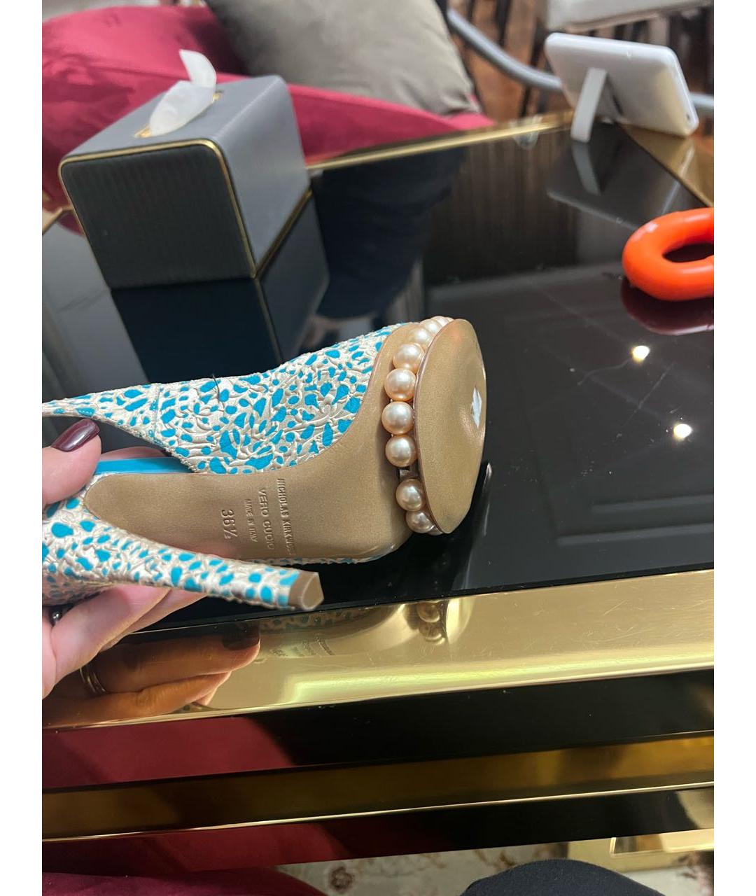 NICHOLAS KIRKWOOD Бирюзовые текстильные босоножки, фото 6