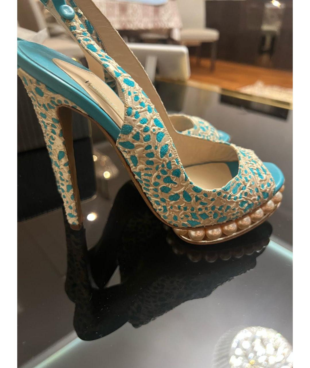 NICHOLAS KIRKWOOD Бирюзовые текстильные босоножки, фото 5