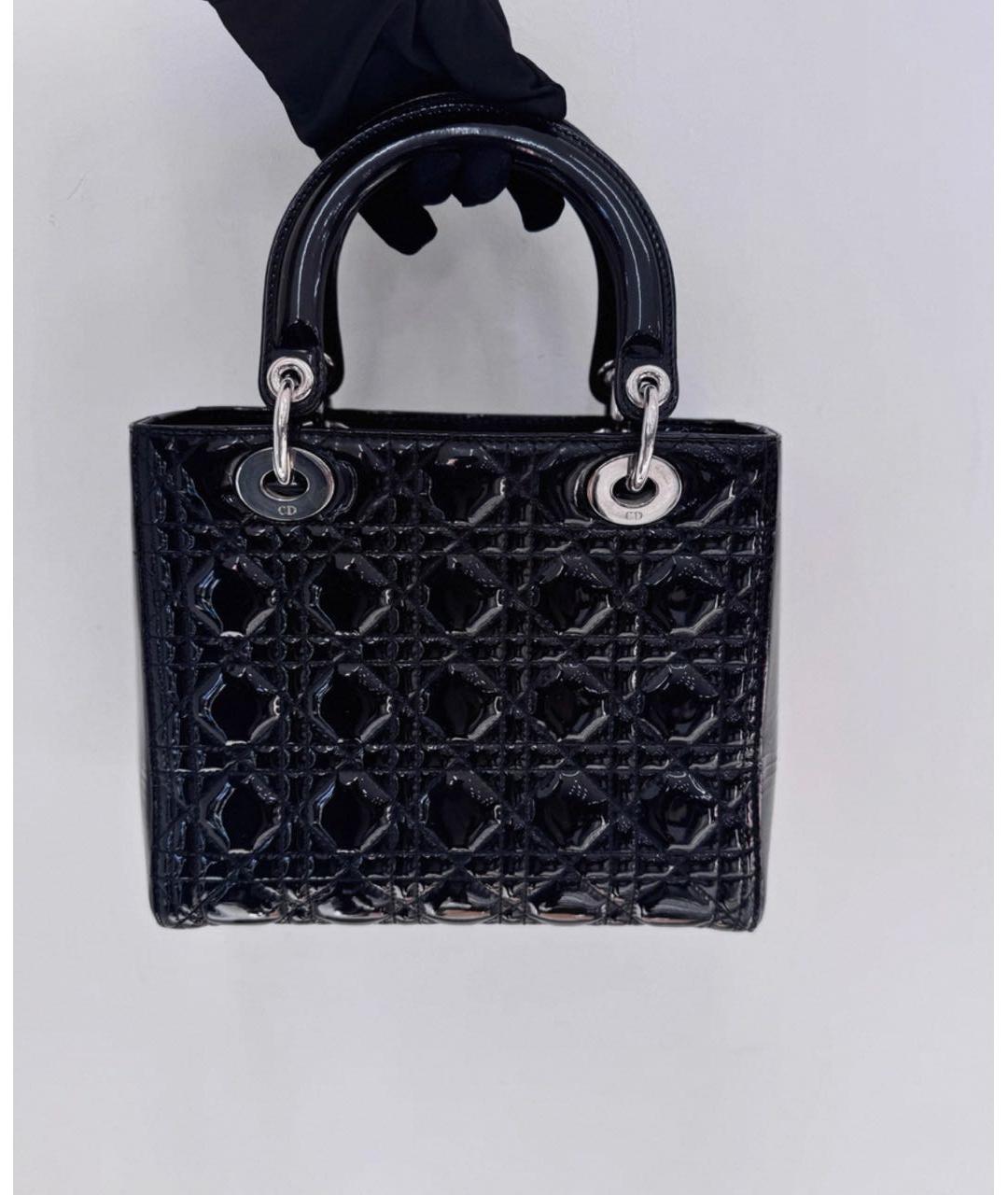 CHRISTIAN DIOR Черная сумка с короткими ручками из лакированной кожи, фото 4