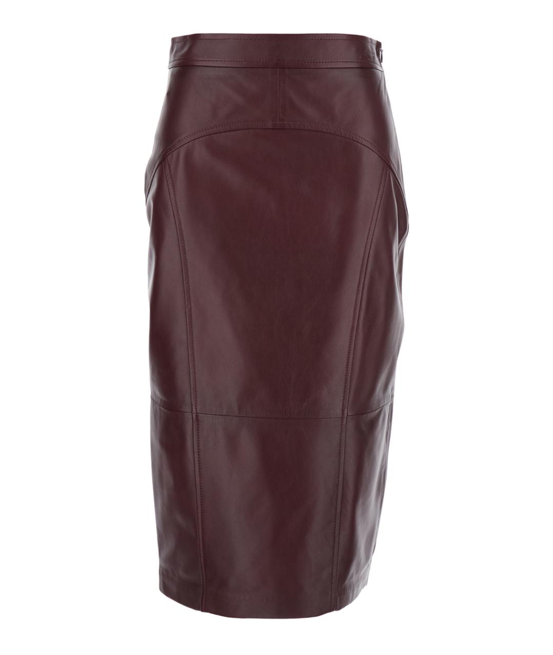 MAX MARA STUDIO Бордовая кожаная юбка миди, фото 1