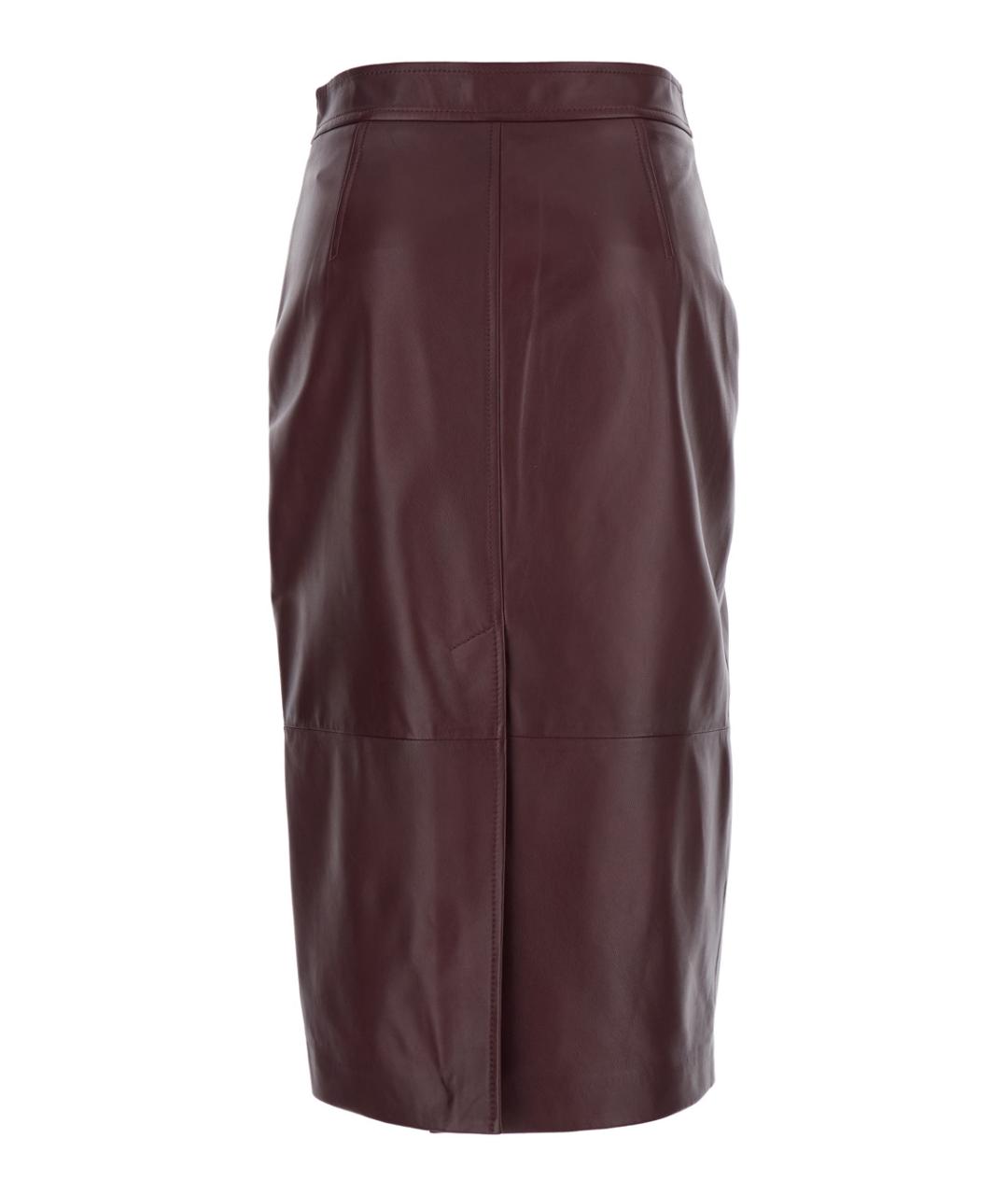 MAX MARA STUDIO Бордовая кожаная юбка миди, фото 2