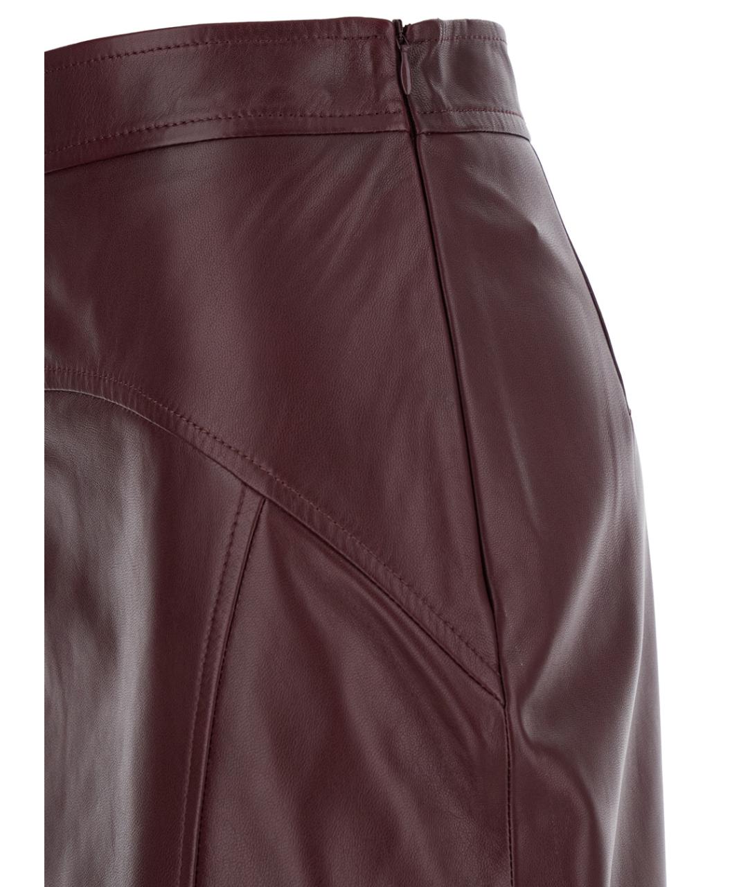 MAX MARA STUDIO Бордовая кожаная юбка миди, фото 3