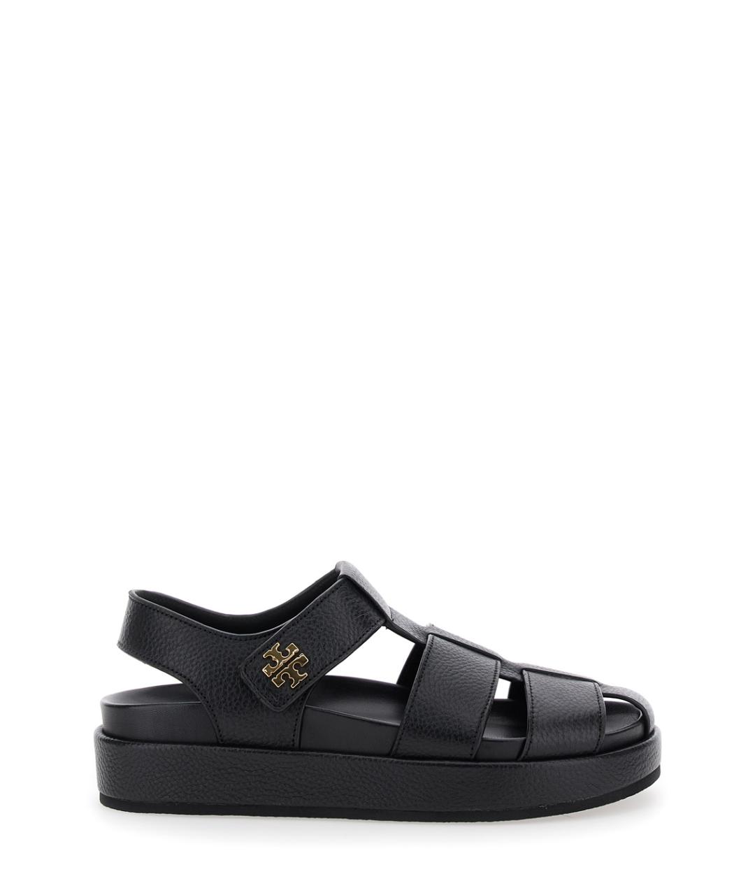 TORY BURCH Черные кожаные босоножки, фото 1