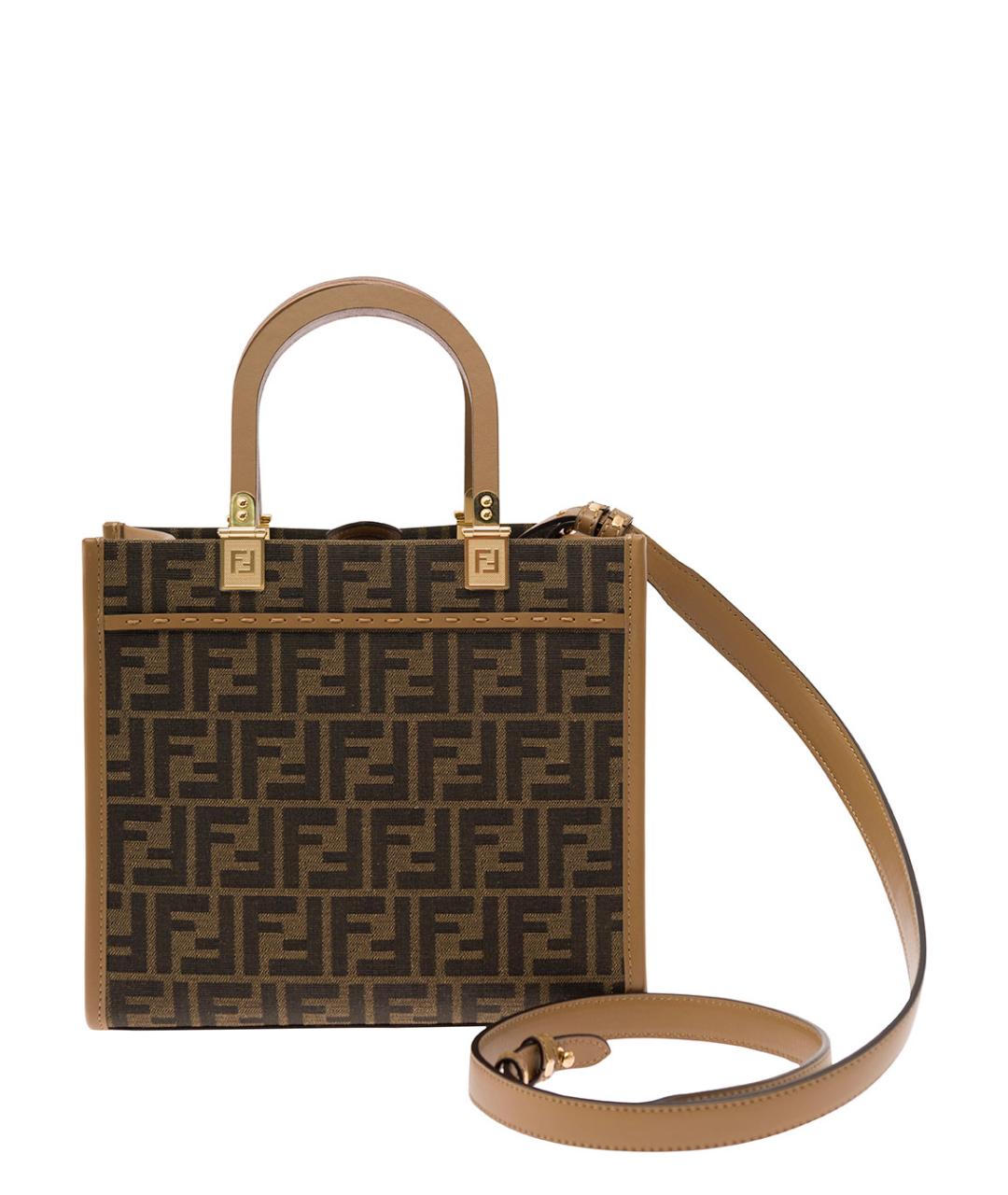 FENDI Коричневая тканевая сумка тоут, фото 4