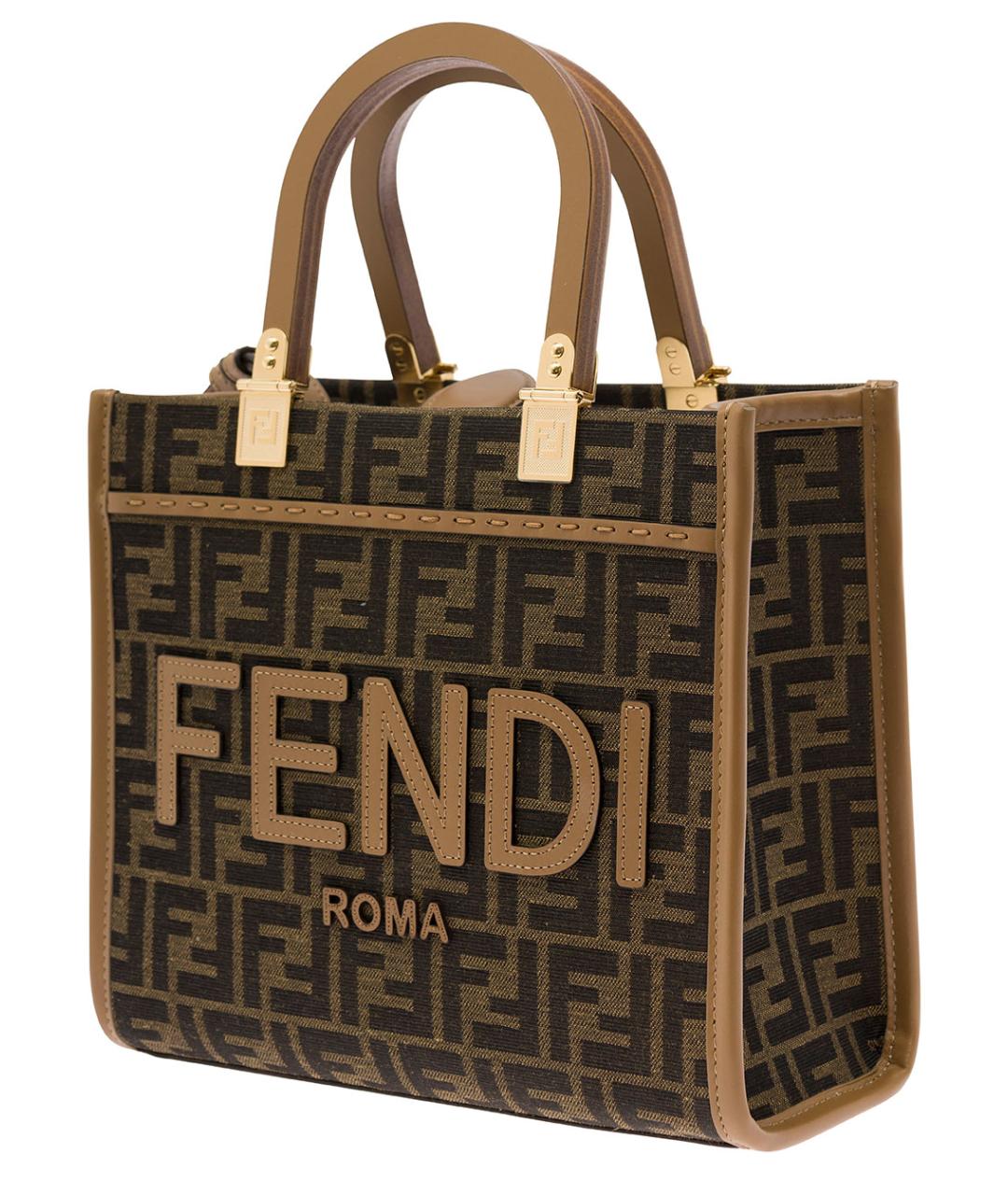FENDI Коричневая тканевая сумка тоут, фото 2