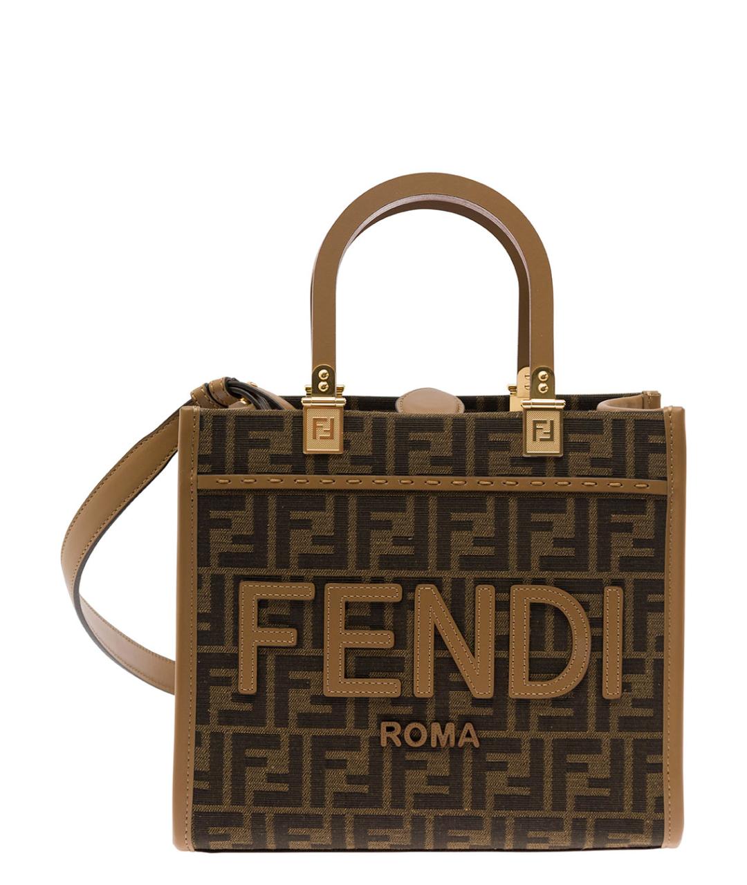 FENDI Коричневая тканевая сумка тоут, фото 1