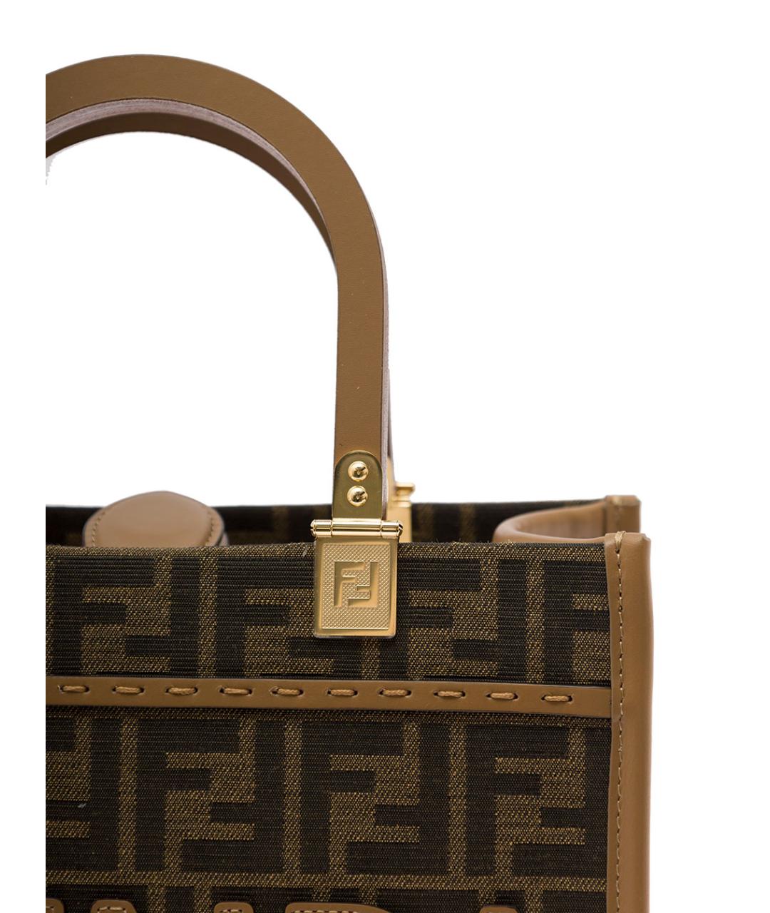 FENDI Коричневая тканевая сумка тоут, фото 5