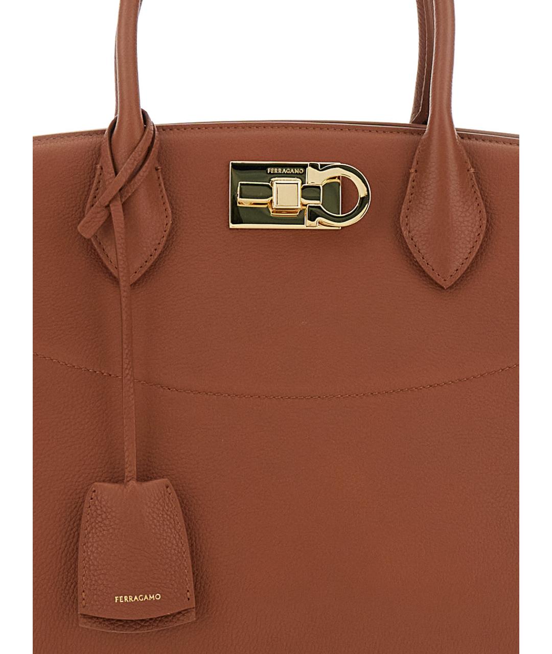 FERRAGAMO Коричневая кожаная сумка с короткими ручками, фото 3