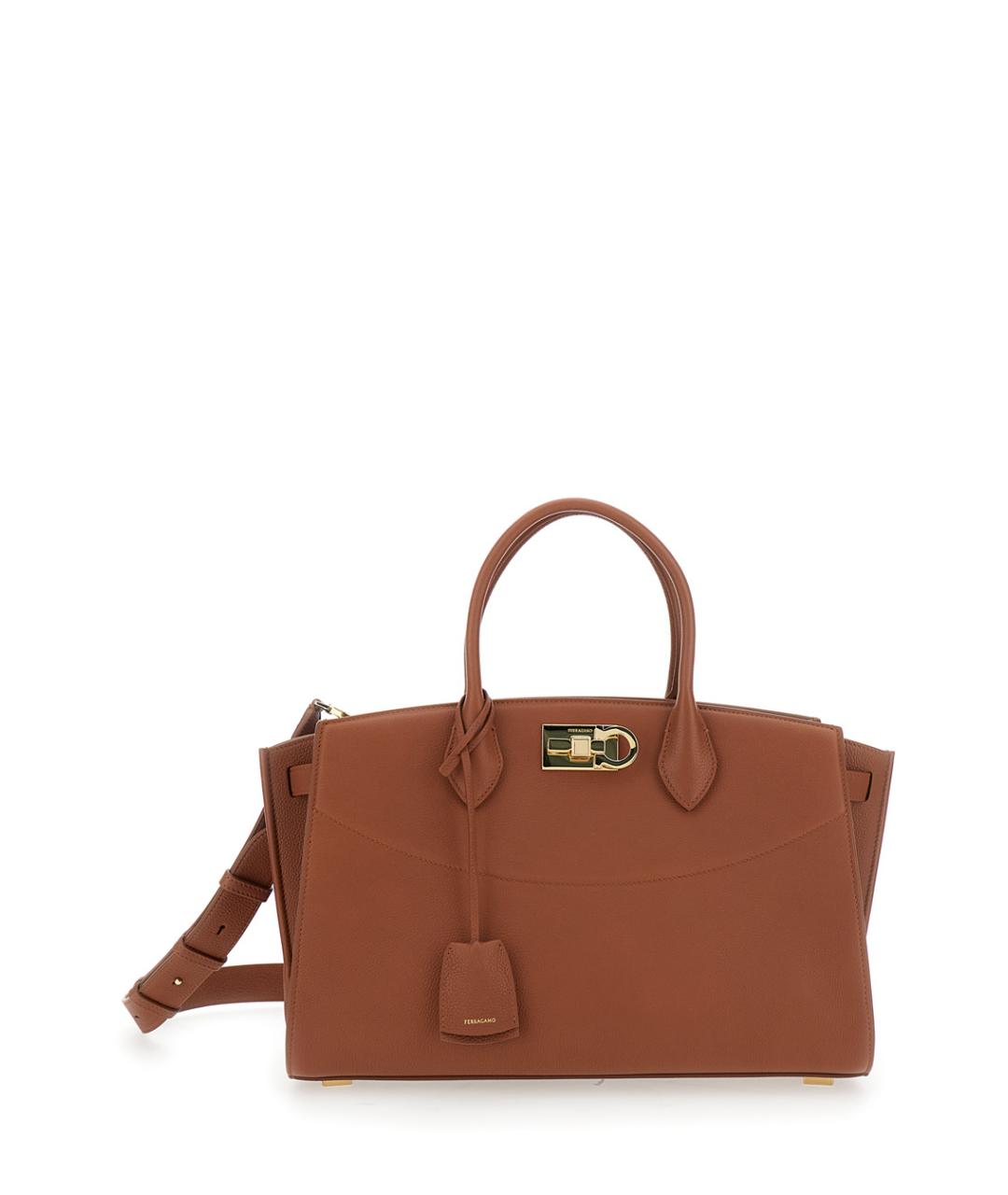 FERRAGAMO Коричневая кожаная сумка с короткими ручками, фото 1