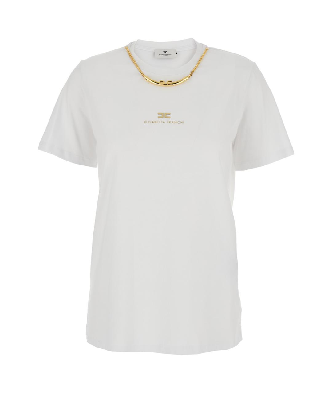 ELISABETTA FRANCHI Белая хлопковая футболка, фото 1
