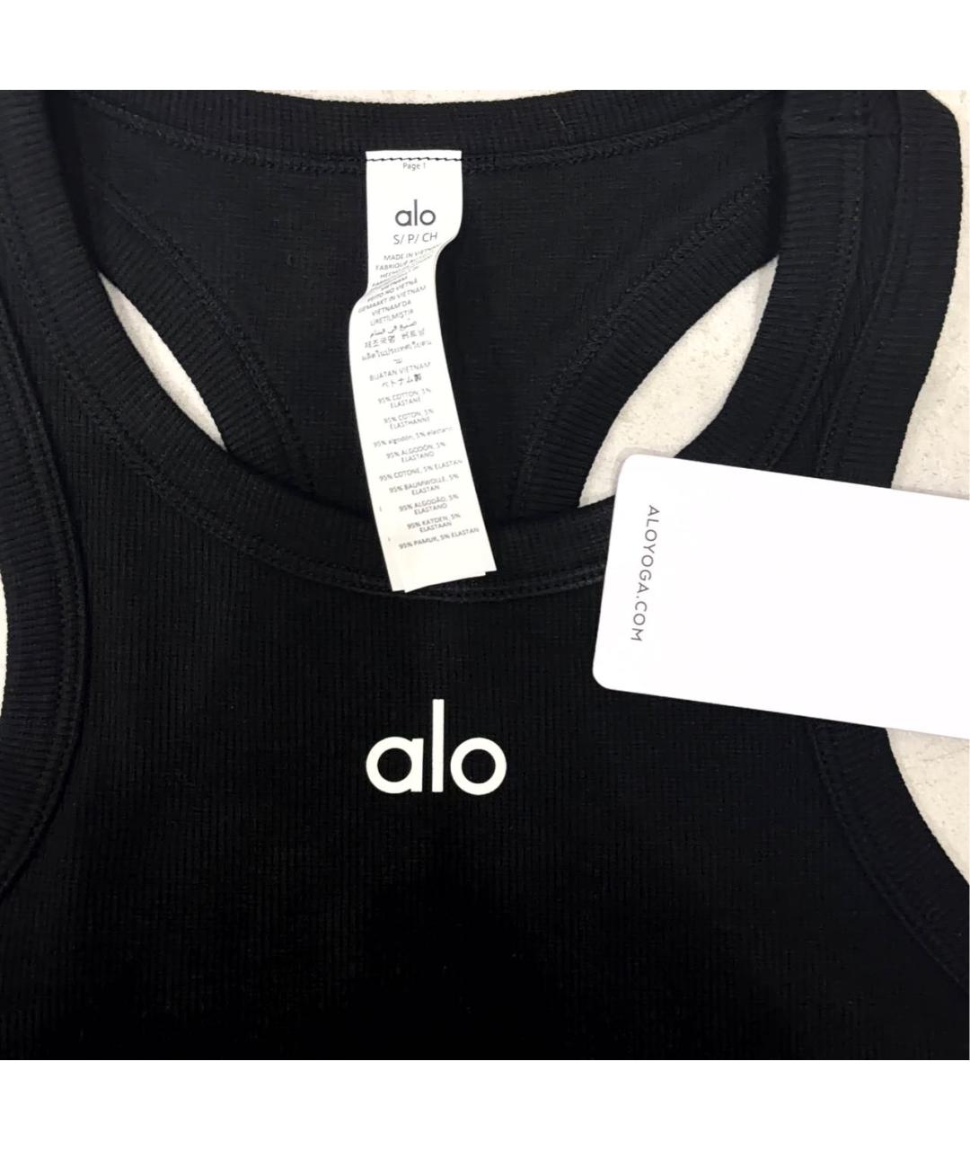 ALO YOGA Черная хлопковая майка, фото 4