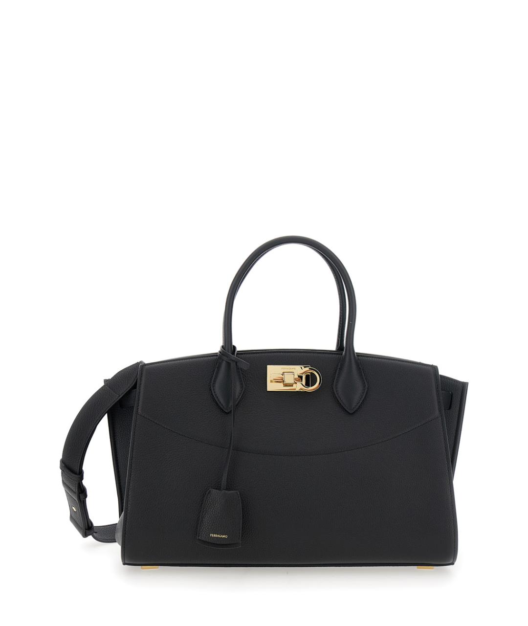 FERRAGAMO Черная кожаная сумка с короткими ручками, фото 1