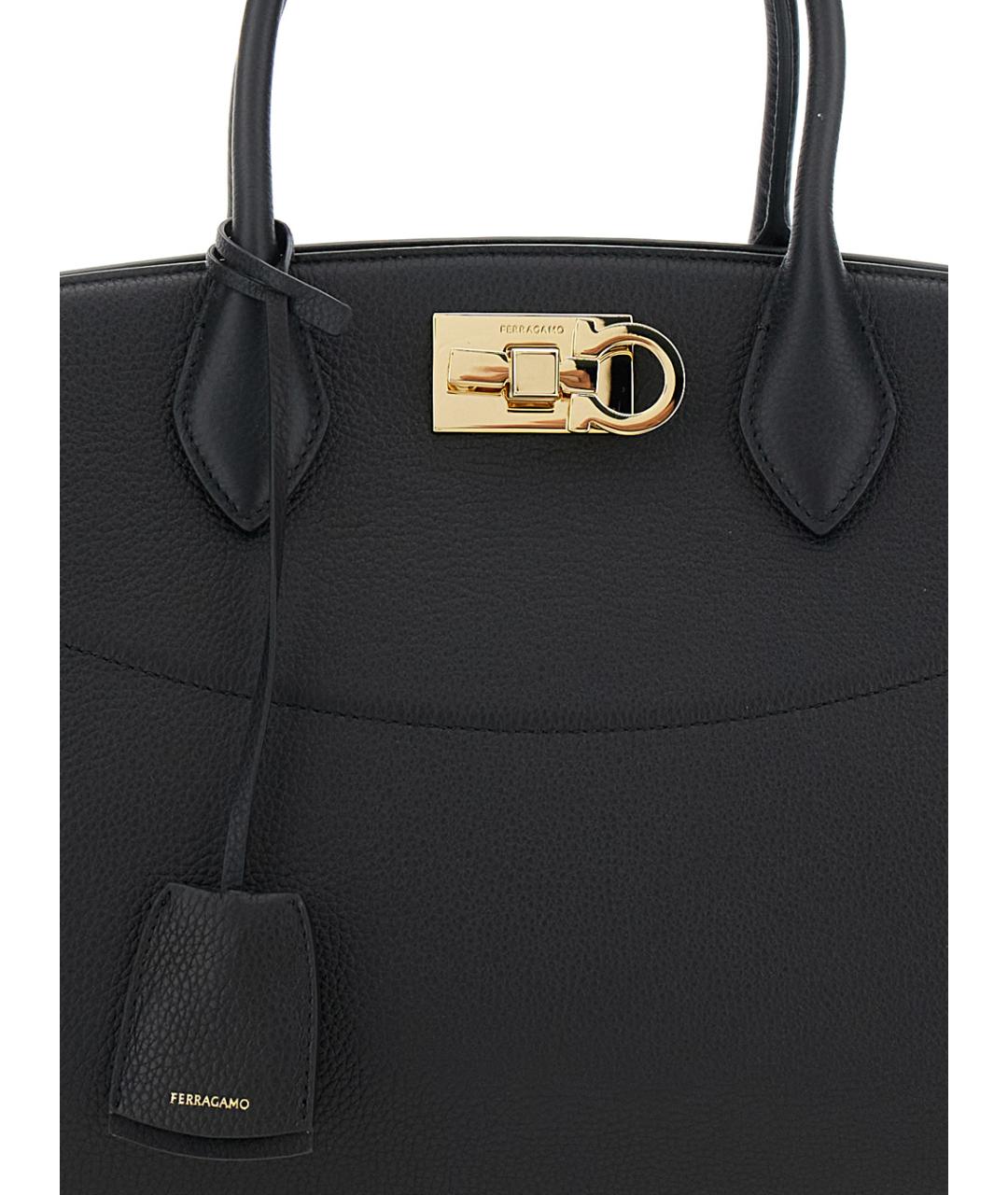 FERRAGAMO Черная кожаная сумка с короткими ручками, фото 3