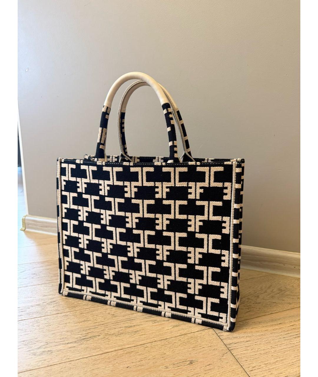 ELISABETTA FRANCHI Черная жаккардовая сумка тоут, фото 4