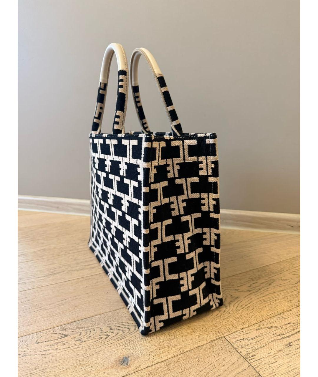 ELISABETTA FRANCHI Черная жаккардовая сумка тоут, фото 2