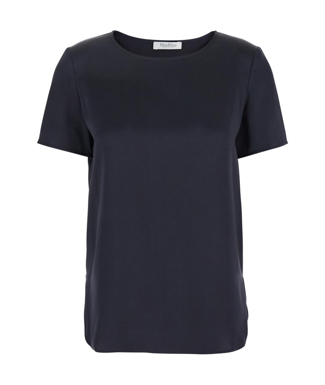 MAX MARA Синяя шелковая футболка, фото 1