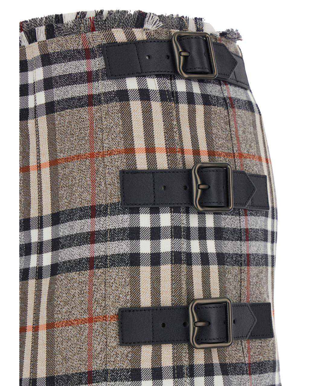 BURBERRY Бежевая шерстяная юбка миди, фото 3