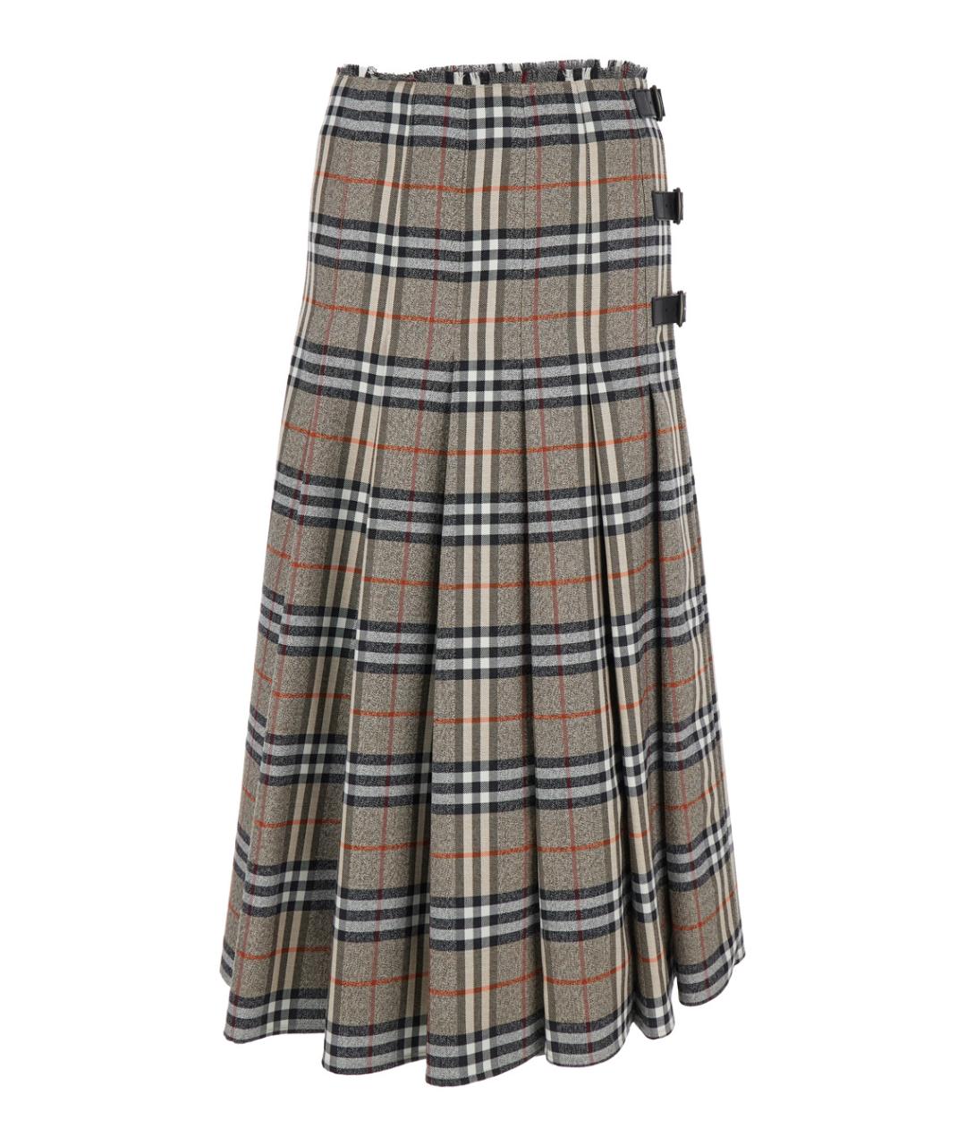 BURBERRY Бежевая шерстяная юбка миди, фото 1