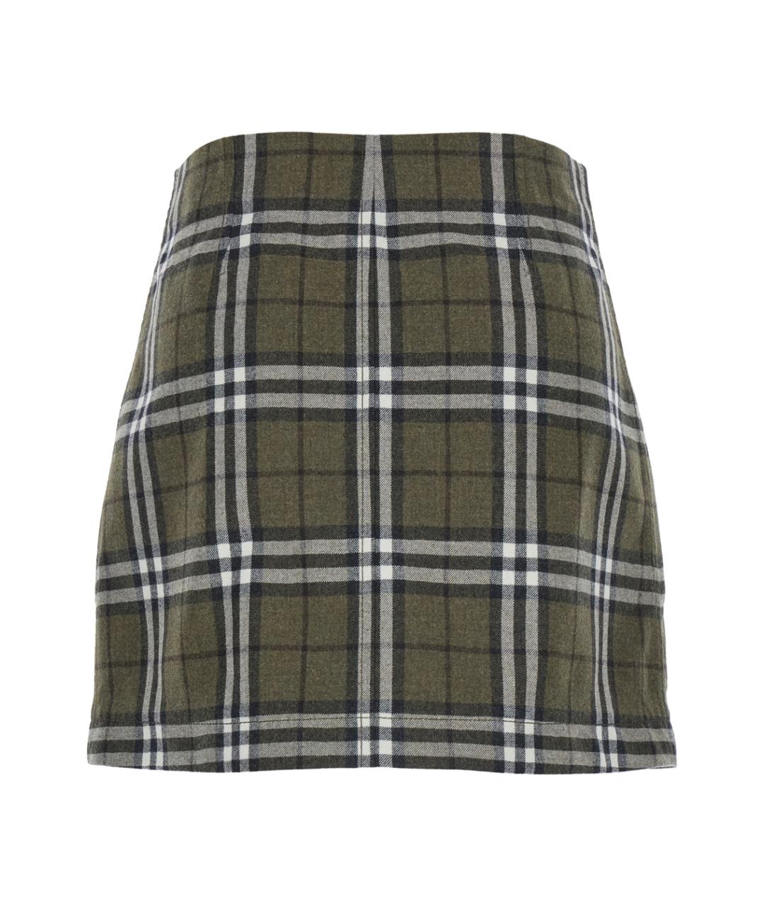 BURBERRY Зеленая шерстяная юбка мини, фото 2