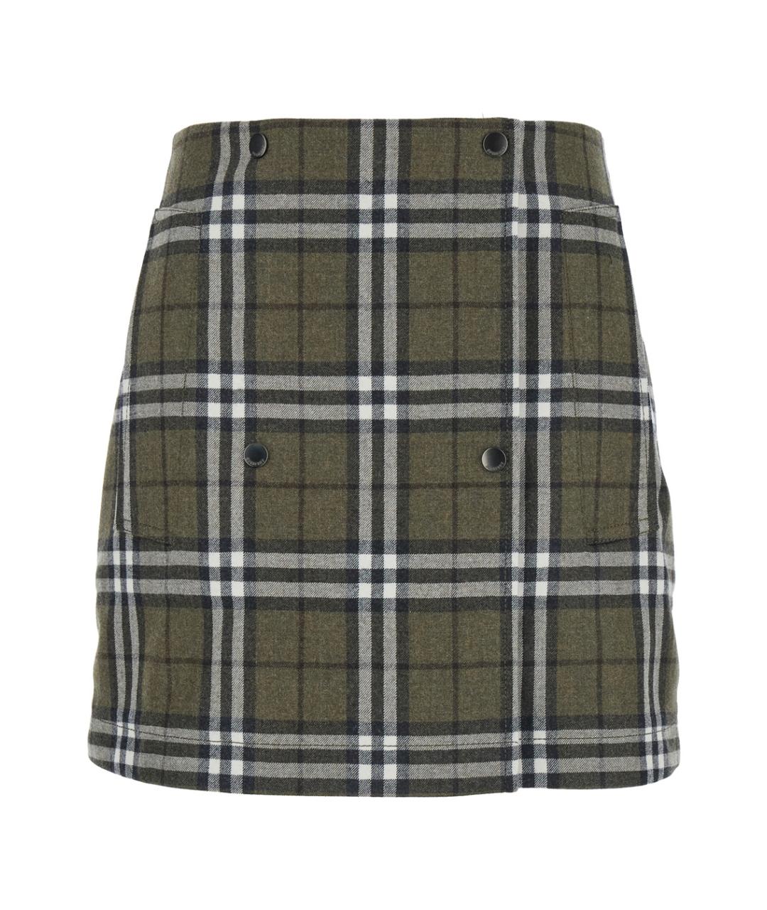 BURBERRY Зеленая шерстяная юбка мини, фото 1