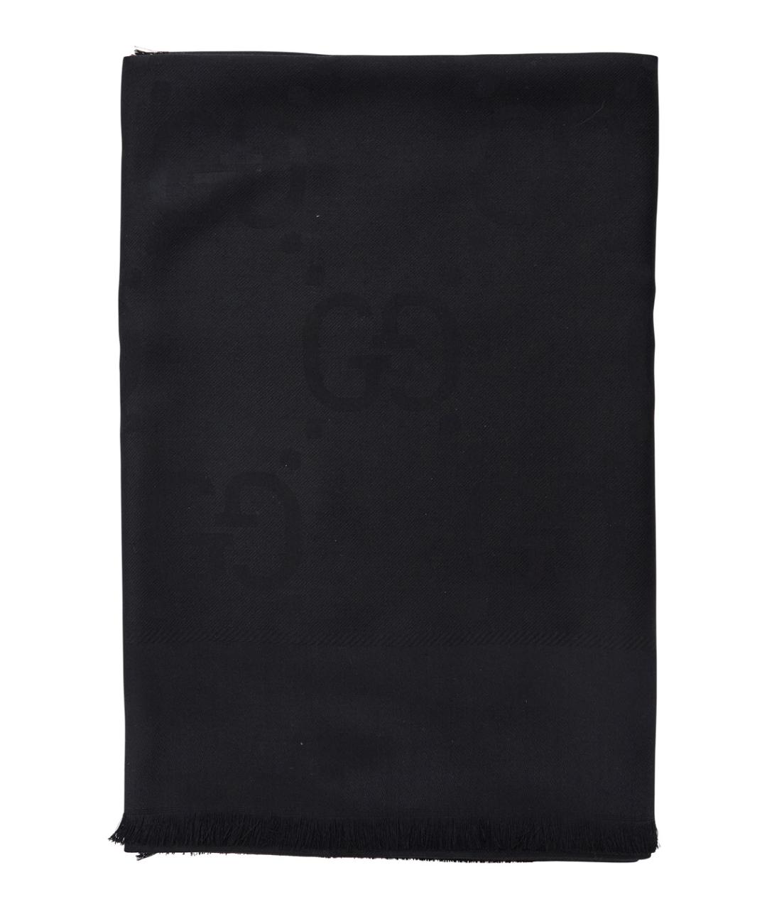 GUCCI Черный шелковый шарф, фото 1