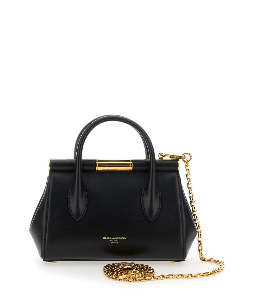 DOLCE&GABBANA Черная кожаная сумка с короткими ручками, фото 2