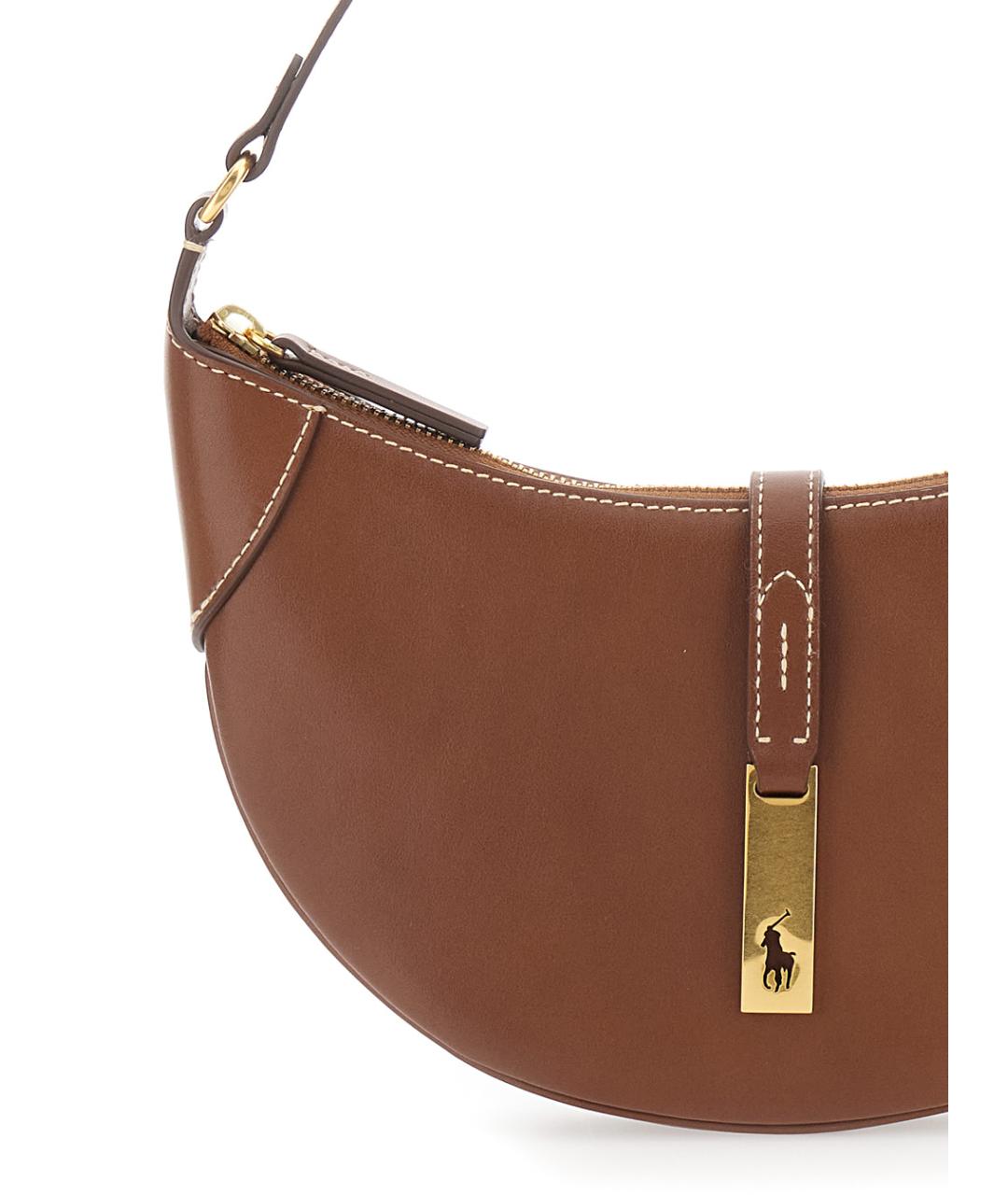 POLO RALPH LAUREN Коричневая кожаная сумка через плечо, фото 3