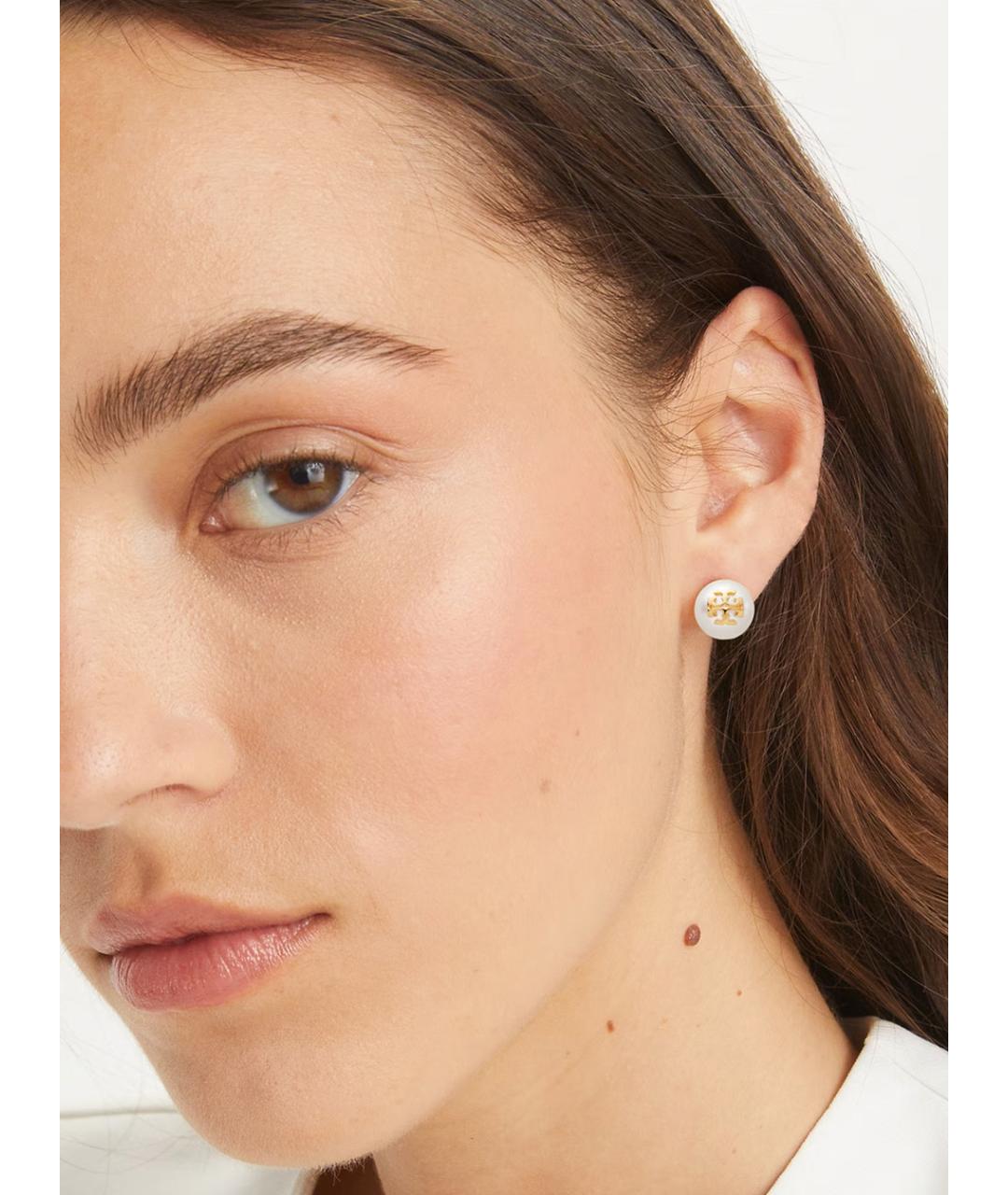 TORY BURCH Белые металлические серьги, фото 3