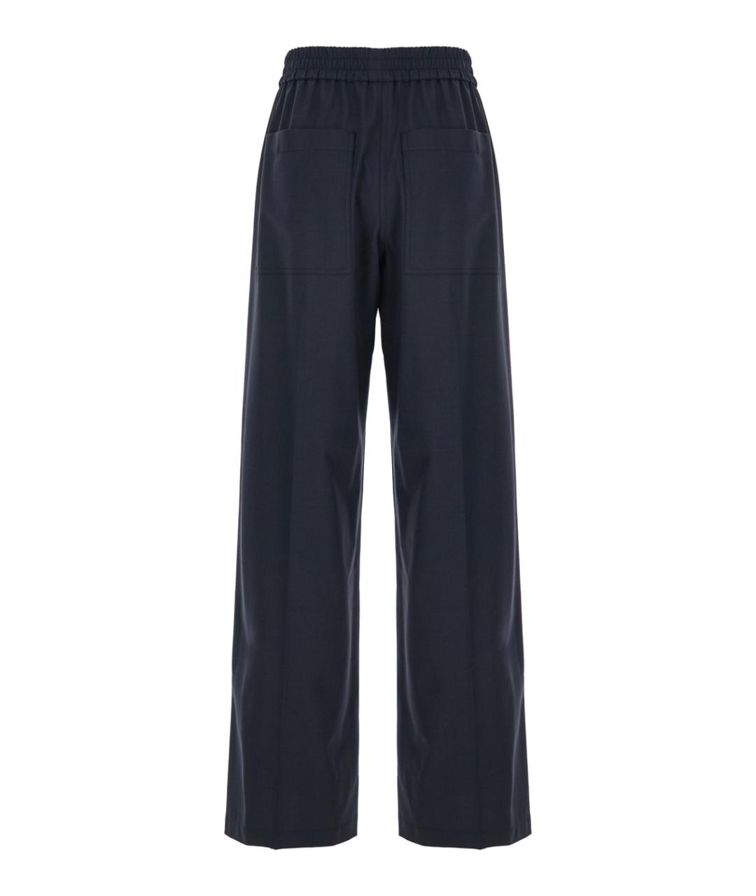 BRUNELLO CUCINELLI Темно-синие шерстяные прямые брюки, фото 2