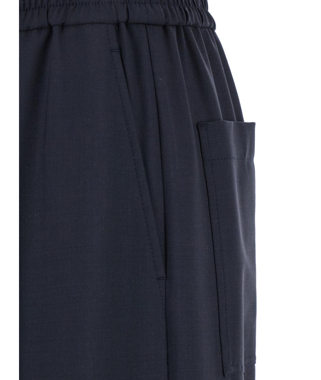 BRUNELLO CUCINELLI Темно-синие шерстяные прямые брюки, фото 3
