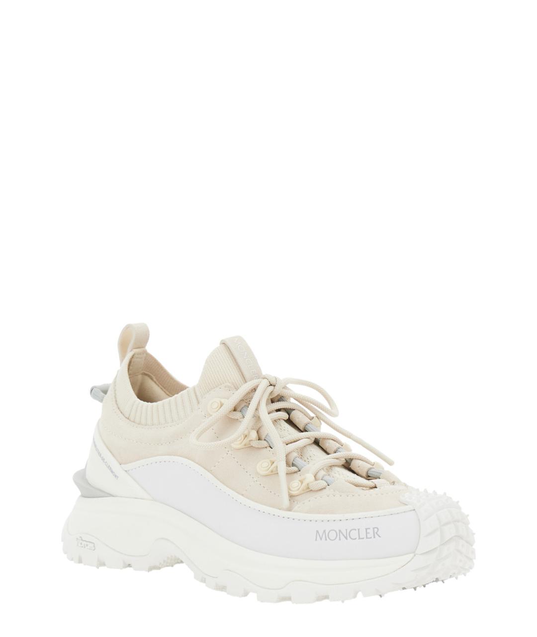 MONCLER Бежевые кожаные кроссовки, фото 2