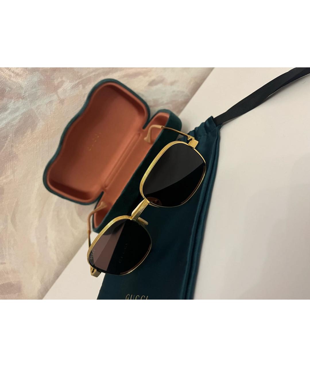 GUCCI Золотые металлические солнцезащитные очки, фото 8