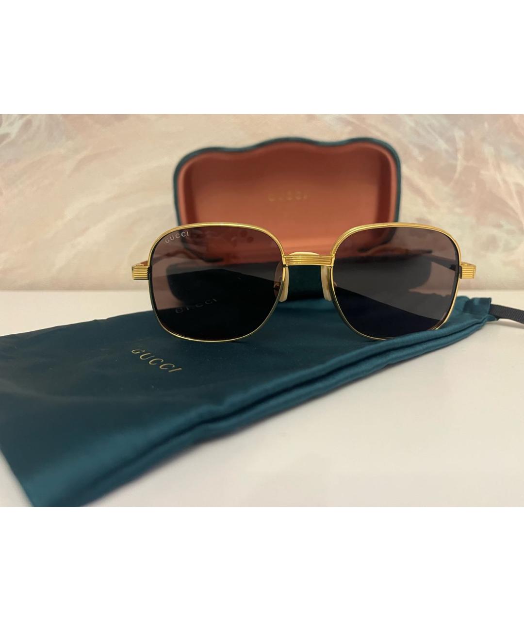 GUCCI Золотые металлические солнцезащитные очки, фото 4