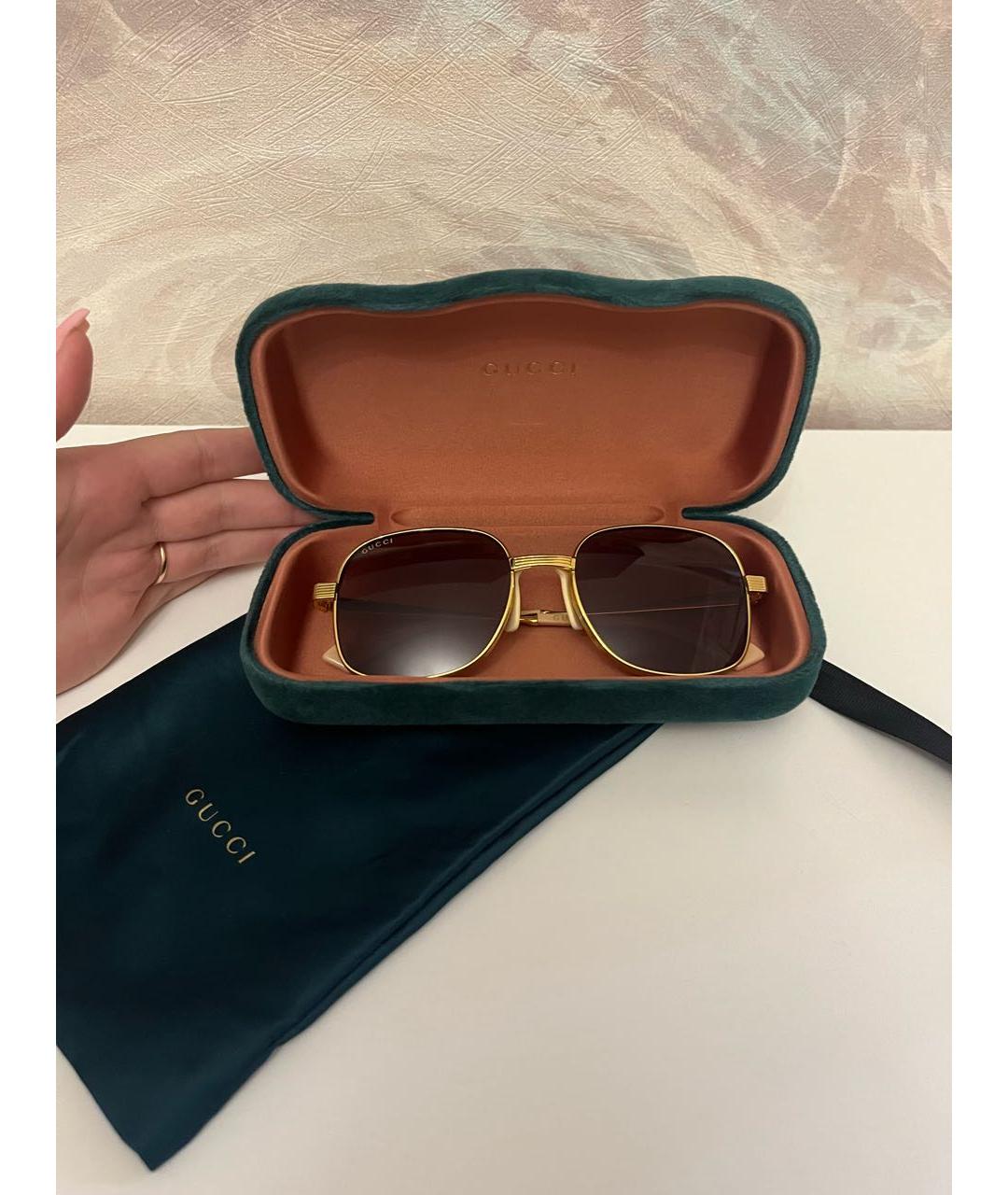 GUCCI Золотые металлические солнцезащитные очки, фото 3