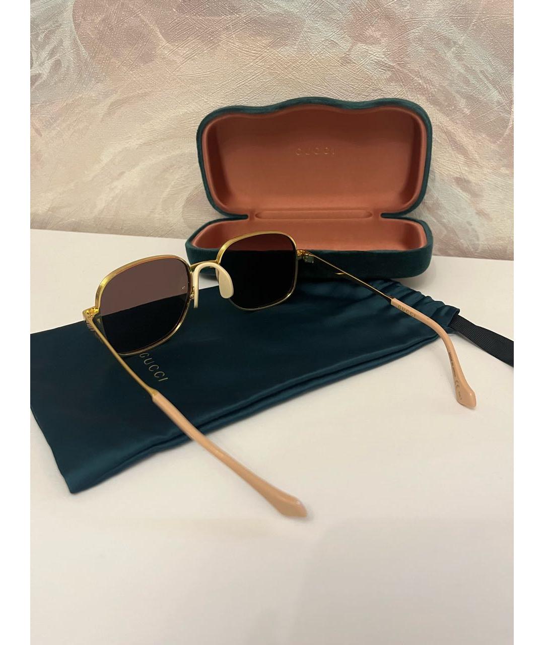 GUCCI Золотые металлические солнцезащитные очки, фото 2