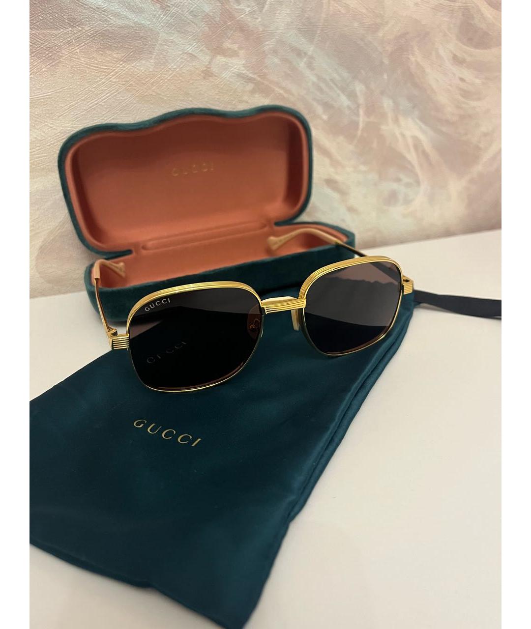 GUCCI Золотые металлические солнцезащитные очки, фото 7