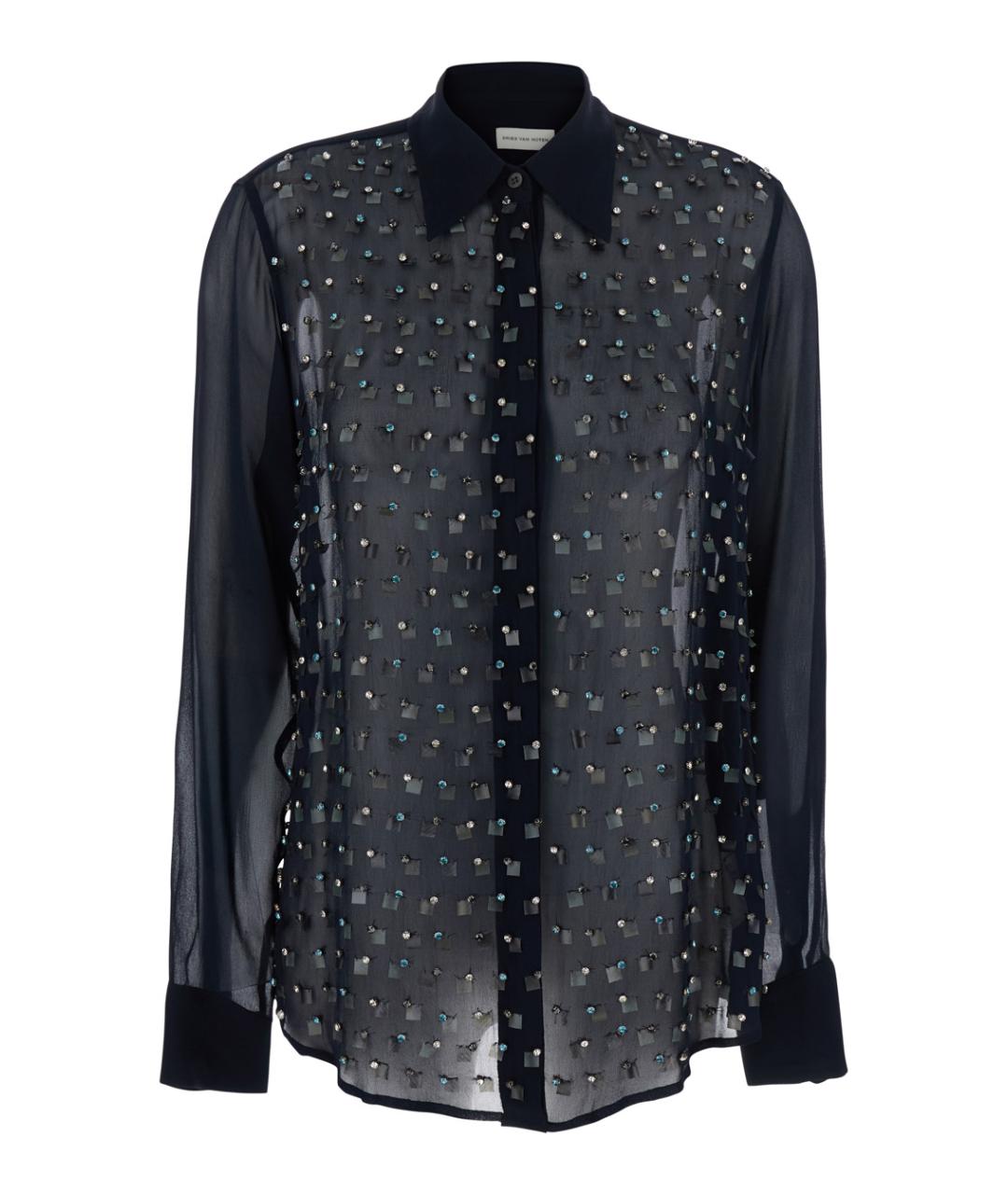 DRIES VAN NOTEN Темно-синяя вискозная рубашка, фото 1