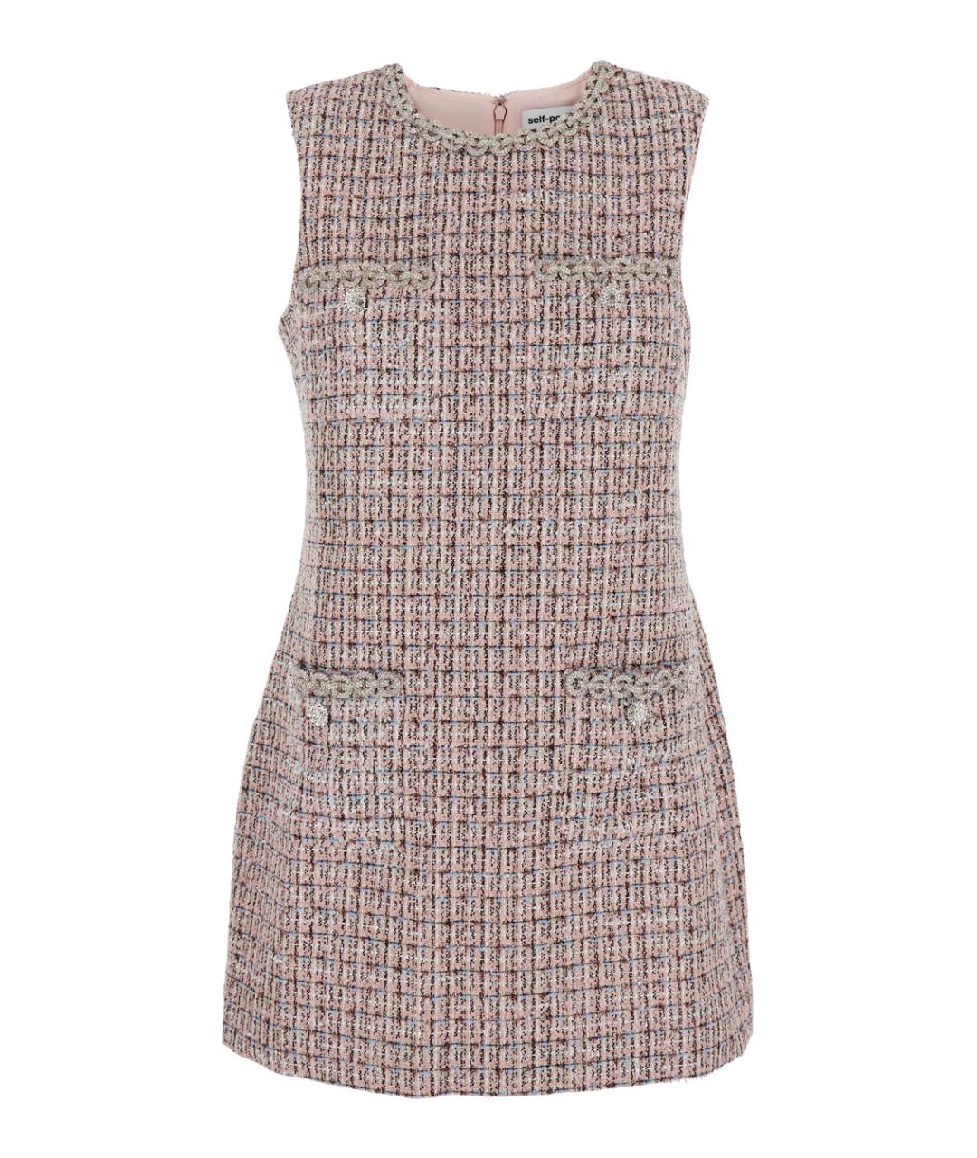 SELF-PORTRAIT Розовое твидовое повседневное платье, фото 1