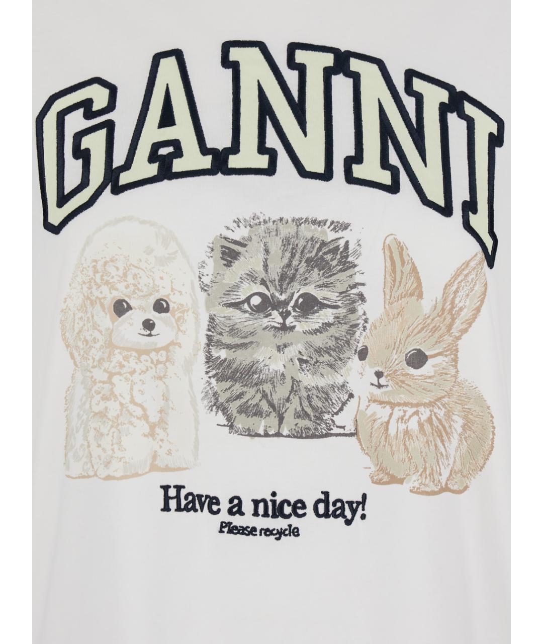 GANNI Белая хлопковая футболка, фото 3