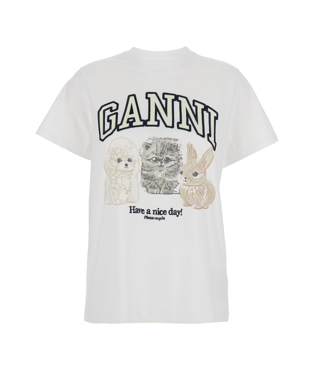 GANNI Белая хлопковая футболка, фото 1