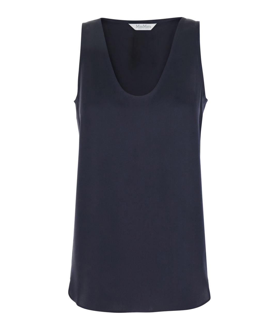 MAX MARA Темно-синяя шелковая майка, фото 1