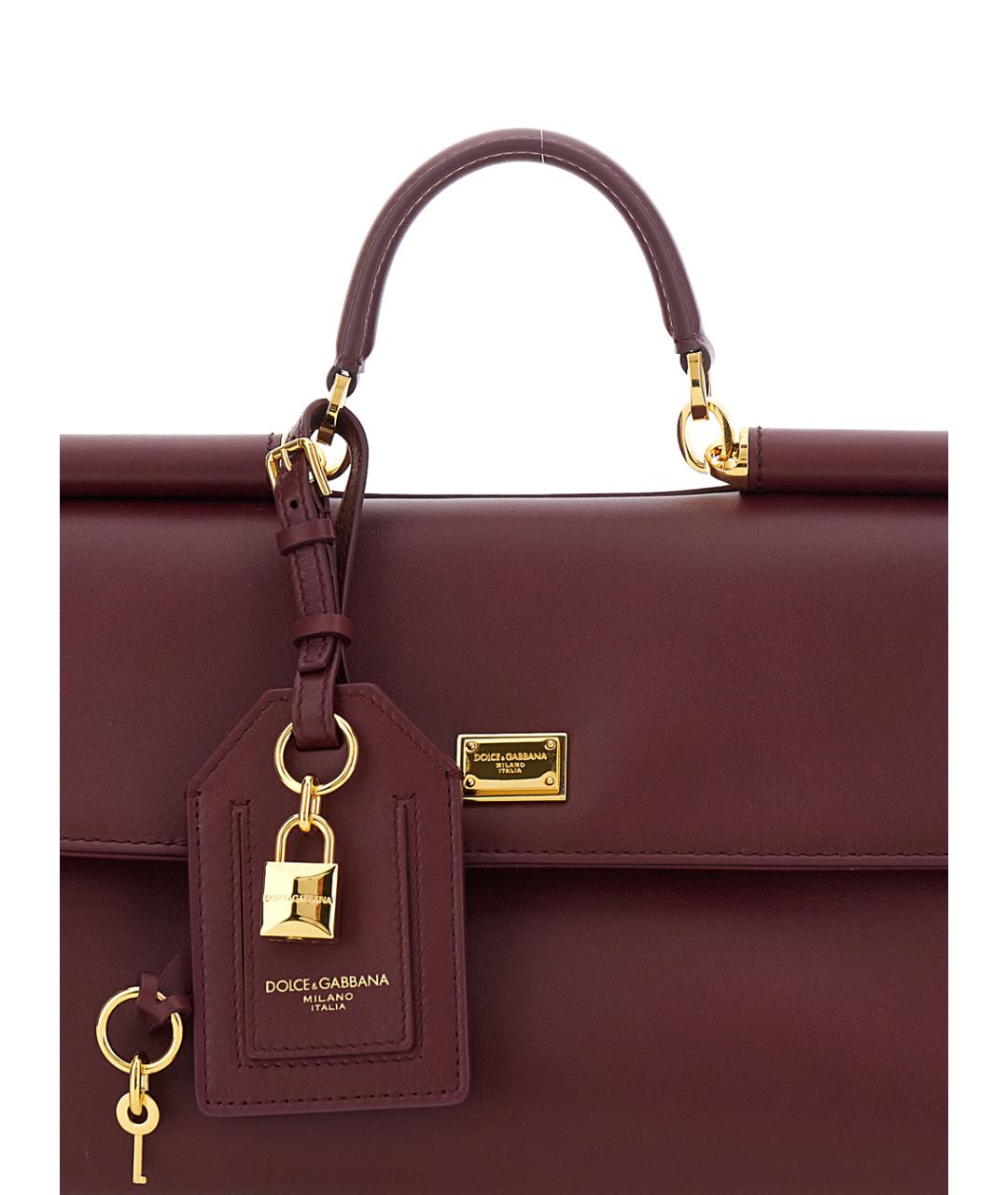 DOLCE&GABBANA Бордовая кожаная сумка с короткими ручками, фото 3