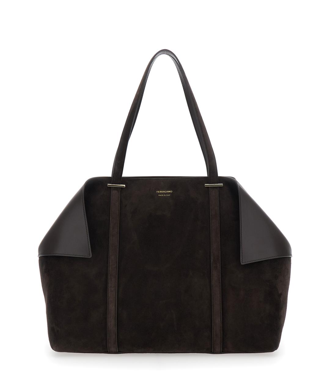 FERRAGAMO Коричневая замшевая сумка тоут, фото 1