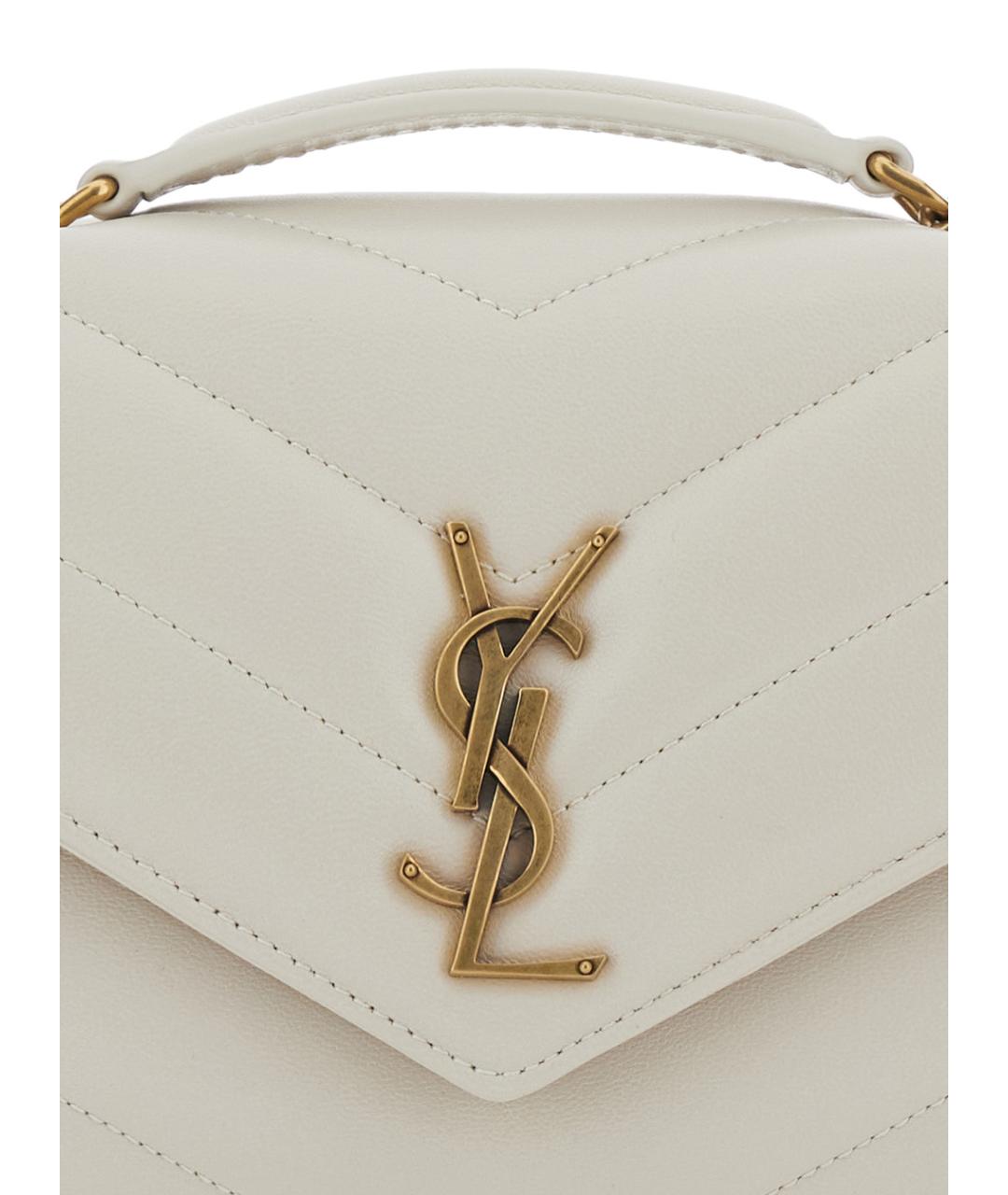 SAINT LAURENT Белая кожаная сумка через плечо, фото 3