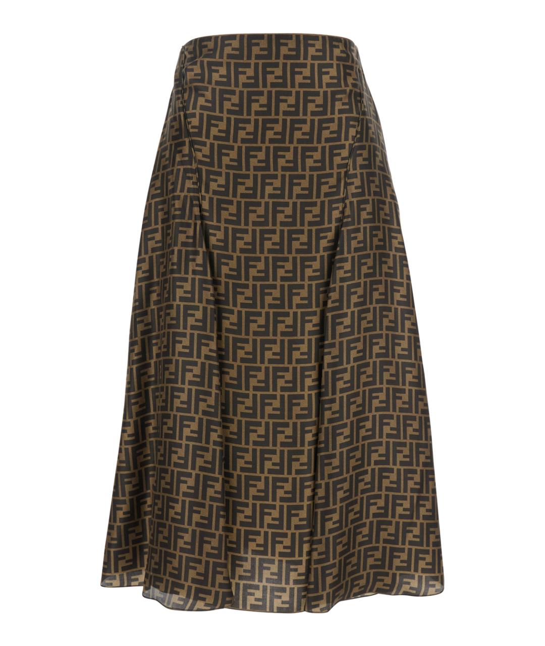 FENDI Коричневая шелковая юбка миди, фото 1