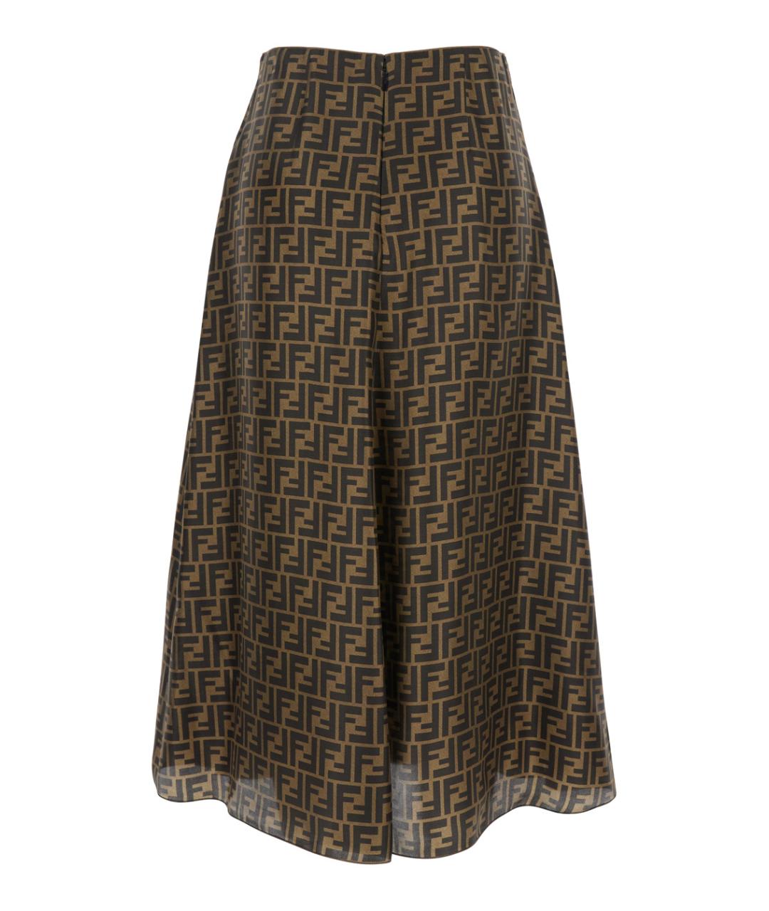 FENDI Коричневая шелковая юбка миди, фото 2
