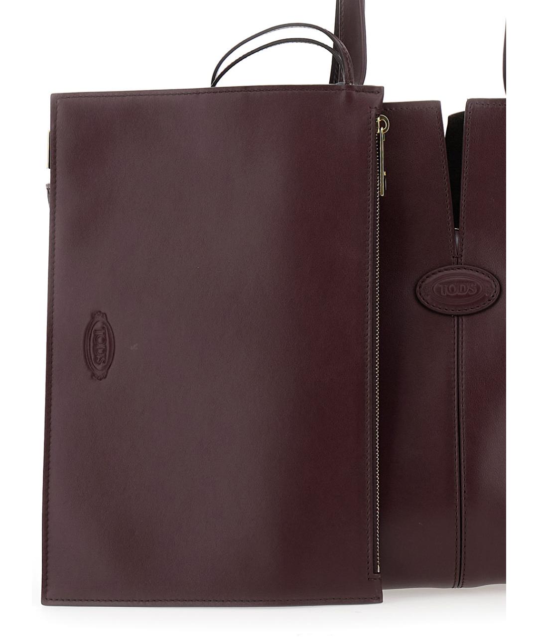 TOD'S Бордовая кожаная сумка тоут, фото 3