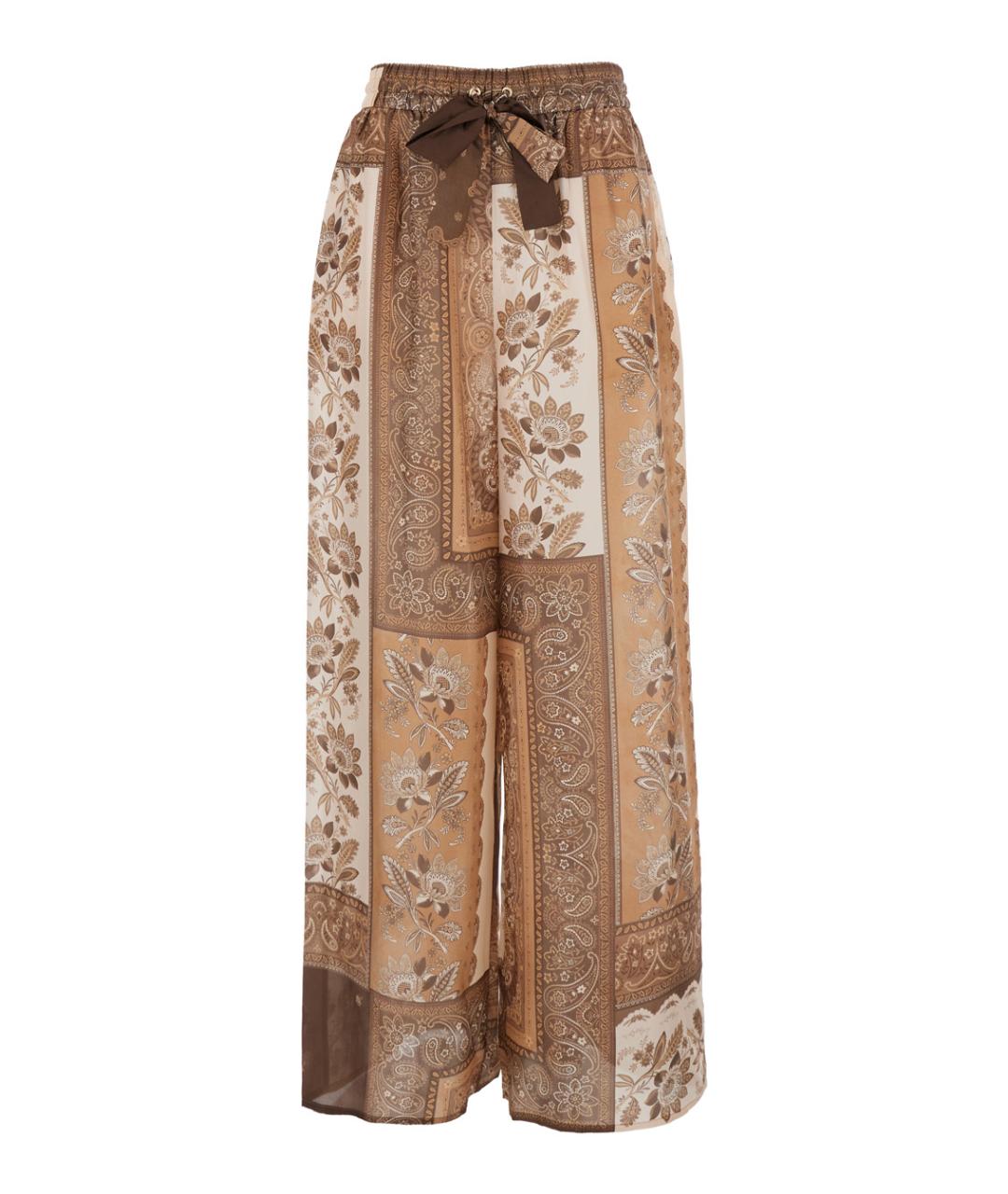 ZIMMERMANN Коричневые шелковые прямые брюки, фото 1