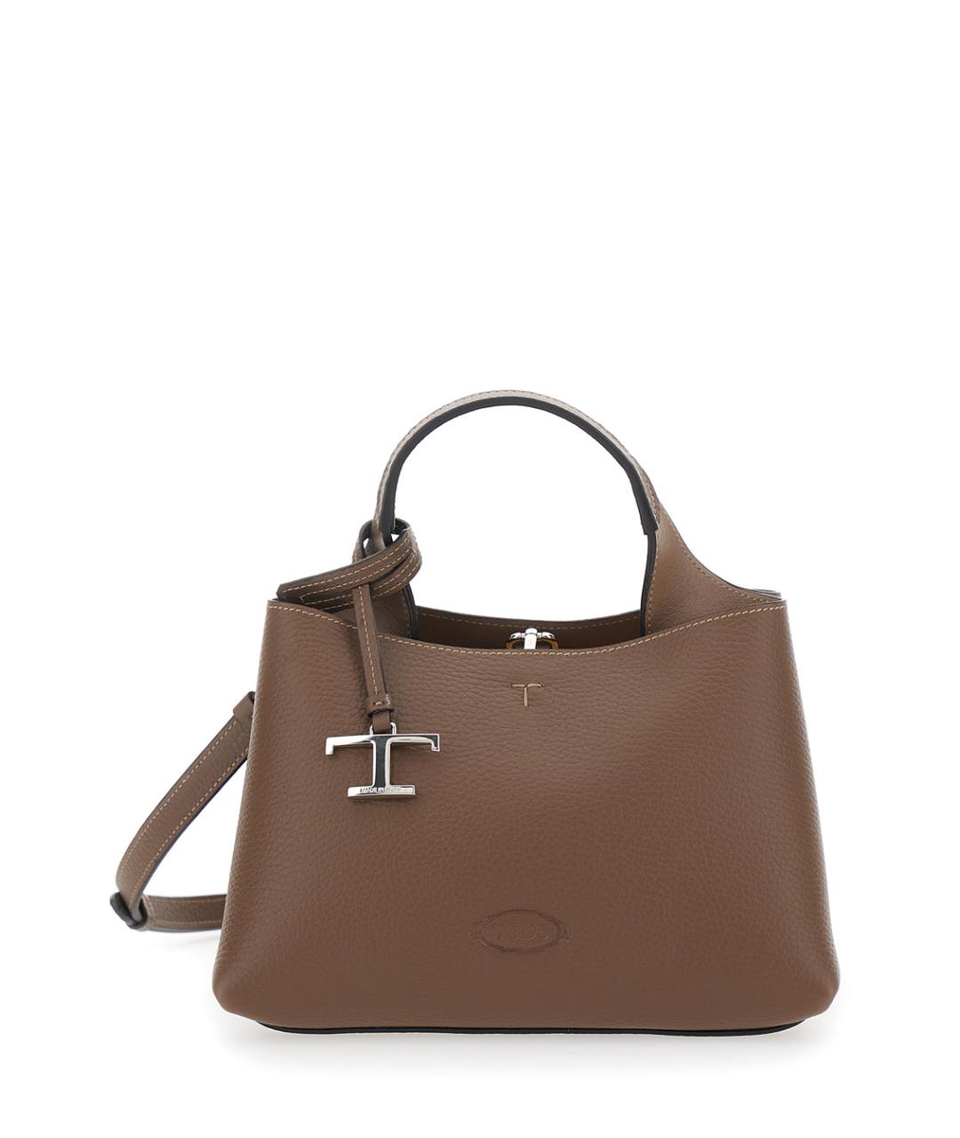 TOD'S Коричневая кожаная сумка с короткими ручками, фото 1